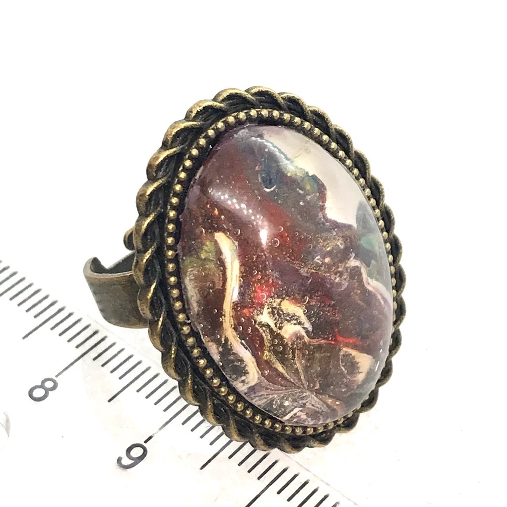 Handmade oval dome ring adjustable bronze color NSR